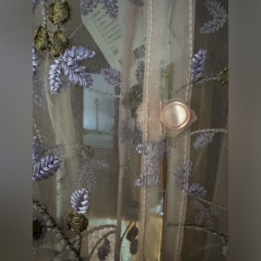 Free People Intimately Sheer dress with floral embroidery & front buttons NWT M